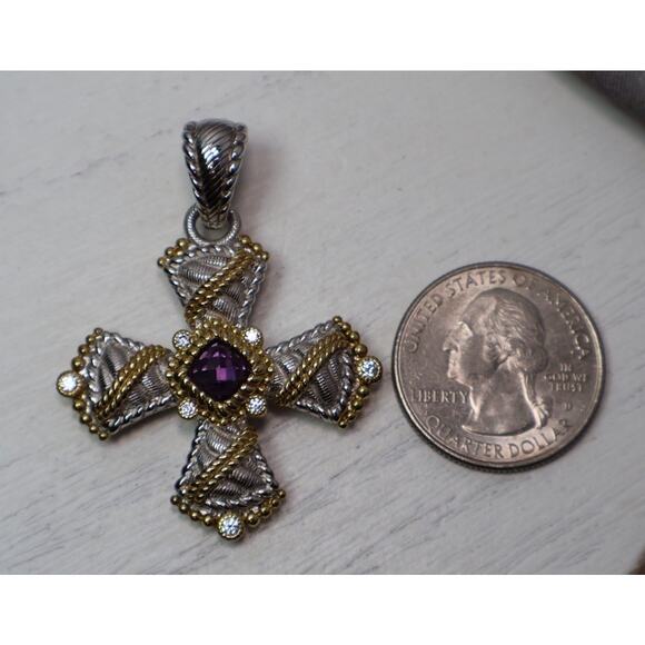 Judith Ripka Sterling Silver Cz & Amethyst Pendant 16.5G / 1.8in - Picture 3 of 4